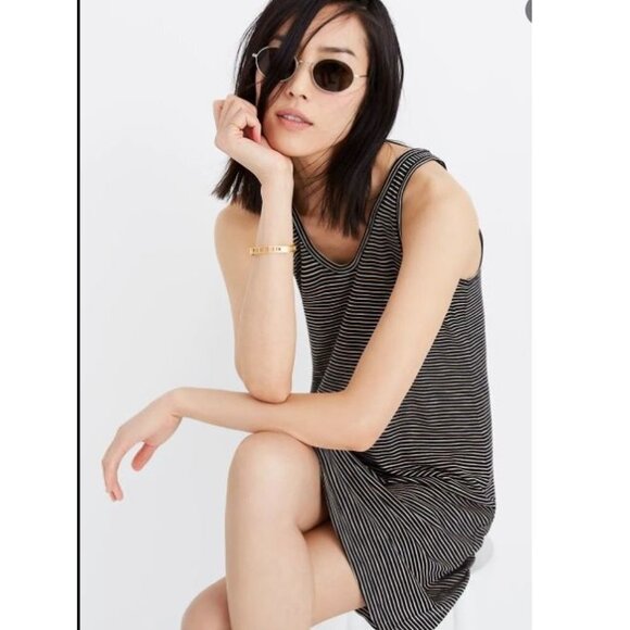 Madewell Women Black Striped Scoop Neck Knit Sleeveless Stretchable Mini Dress - Picture 1 of 11